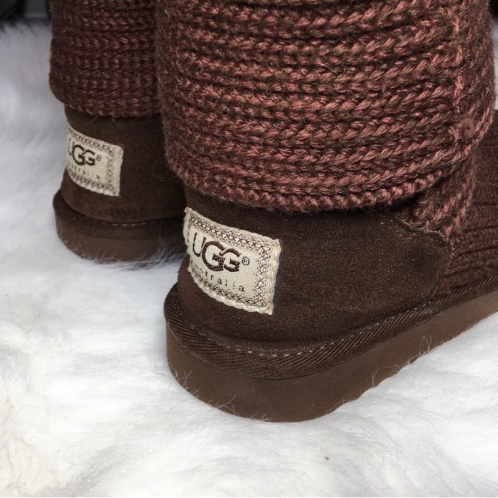 UGG Astralia classic Cardy knit Tall/Fold over Chocolate Brown Boots Sz 8